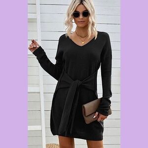 Boutique Black Tie Waist Sweater Dress